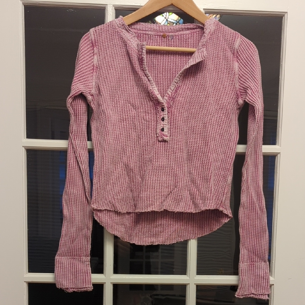 NWOT Free People Pink Colt Thermal Long Sleeve Top Size Small